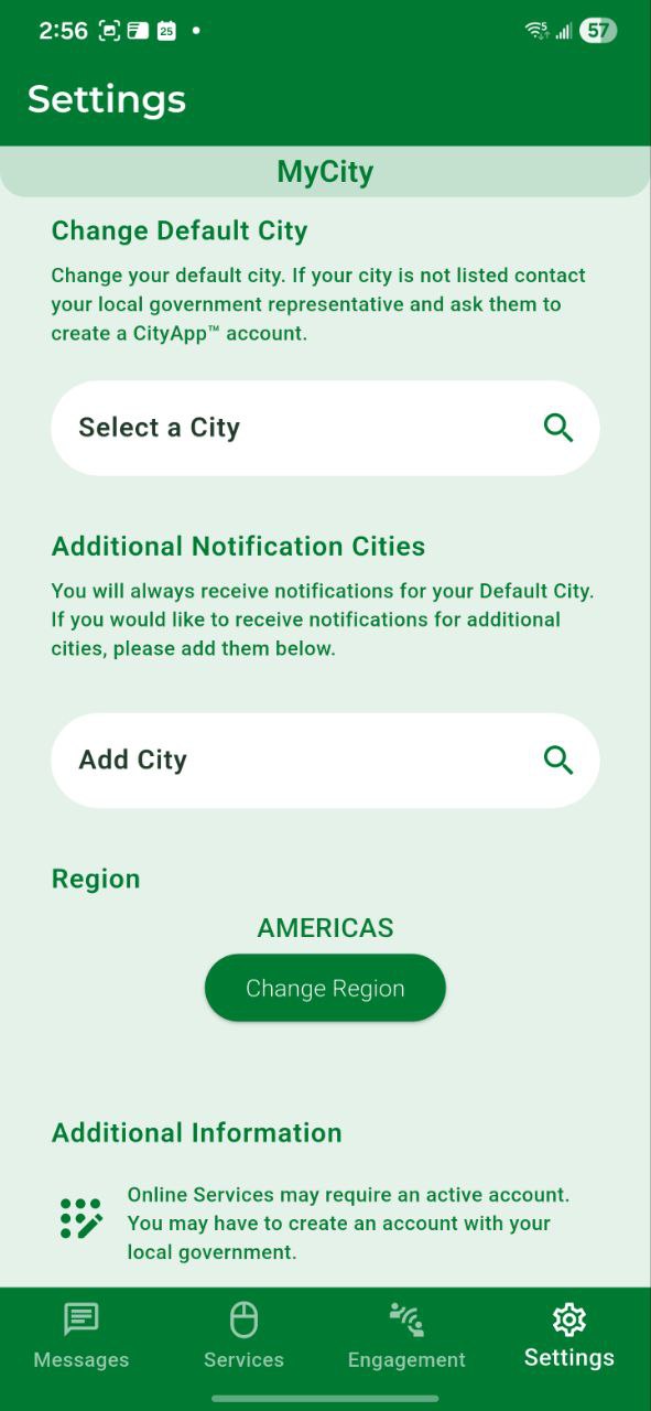 CityApp Setting Screen 1